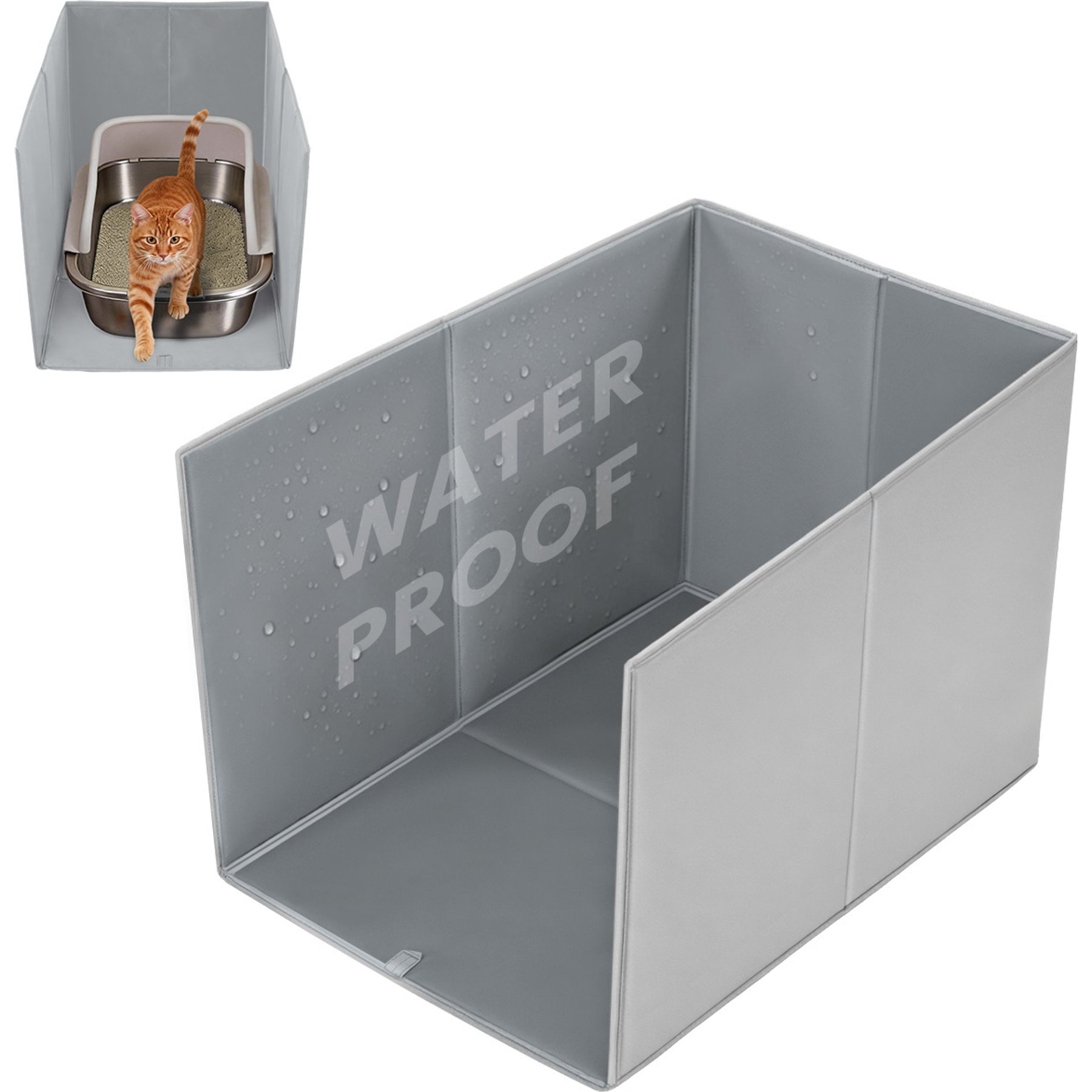 DOMIPET Foldable Splash Guard Removable Mat Tall High Side Out Floor Easy Clean Cat Litter Box Enclosure, Gray, X-Large