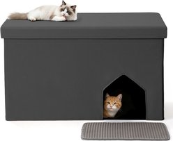 DOMIPET Hidden Furniture Foldable Washroom Bench Storage Space Ottoman Odor Control Dog Poof Cat Litter Box Enclosure, Large, Black