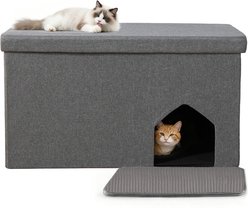 DOMIPET Hidden Furniture Foldable Washroom Bench Storage Space Ottoman Odor Control Dog Poof Cat Litter Box Enclosure, Large, Gray