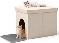 DOMIPET Hidden Ottoman Waterproof Odor Control Cover Dog Proof Foldable Storage Cabinet Cat Litter Box Enclosure, 21.6 x 17.7 x 17.7-in, Beige