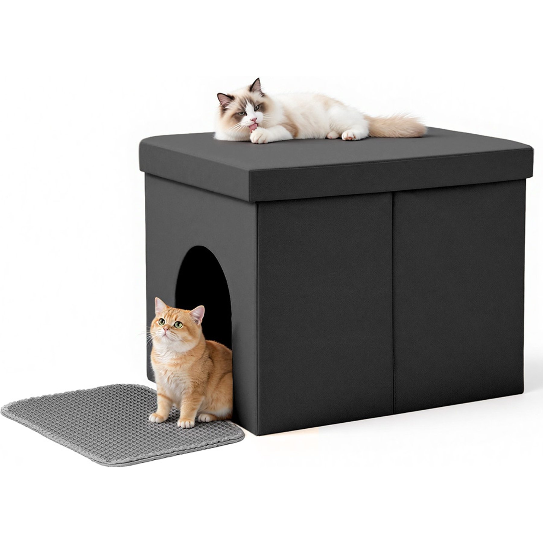 DOMIPET Hidden Ottoman Waterproof Odor Control Cover Dog Proof Foldable Storage Cabinet Cat Litter Box Enclosure, 21.6 x 17.7 x 17.7-in, Black