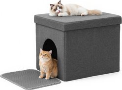 DOMIPET Hidden Ottoman Waterproof Odor Control Cover Dog Proof Foldable Storage Cabinet Cat Litter Box Enclosure, 21.6 x 17.7 x 17.7-in, Gray
