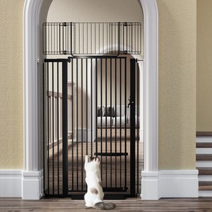 DOMIPET Metal Pressure Mounted Dog & Cat Gate with Adjustable Door, Black, 40.6 x 71-in