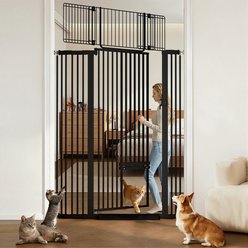 DOMIPET Metal Pressure Mounted Dog & Cat Gate with Adjustable Door, Black, 43 x 71-in