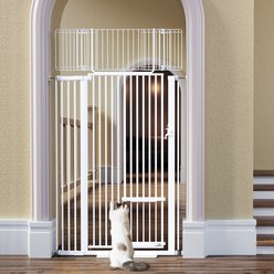 DOMIPET Metal Pressure Mounted Dog & Cat Gate with Adjustable Door, White, 40.6 x 71-in