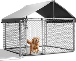DOMIPET Outdoor Galvanized Metal Playpen Heavy Duty Dog Kennel with Waterproof Cover, 6.5 x 6.5-ft, Black