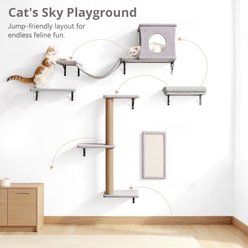 DOMIPET Perches Set Wood Modern Cat Wall Shelves with Jump Platforms, Hammock, Couch, Tower & Grip, Light Gray slide 2 of 9