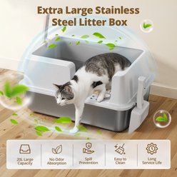 DOMIPET Stainless Steel Metal Pan Lid 2x Scoop High Sided Leak Proof & Easy Cleaning Cat Litter Box Enclosure, Gray, X-Large slide 2 of 8