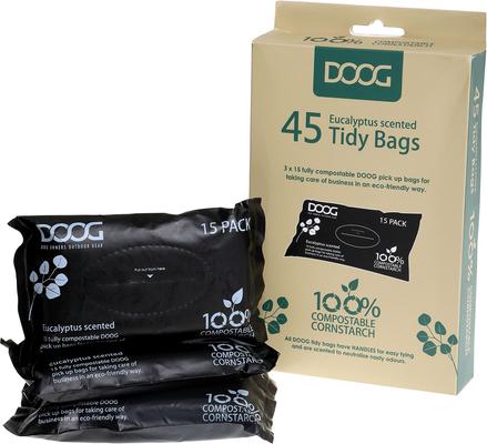 Show full view: DOOG Compostable Pick Up Dog Poop Bags with Handles, Eucalyptus Scented, 45 count, Black slide 3 of 5