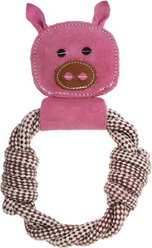 DOOG Country Tails Pig Head Rope Ring Dog Chew Toy, Pink