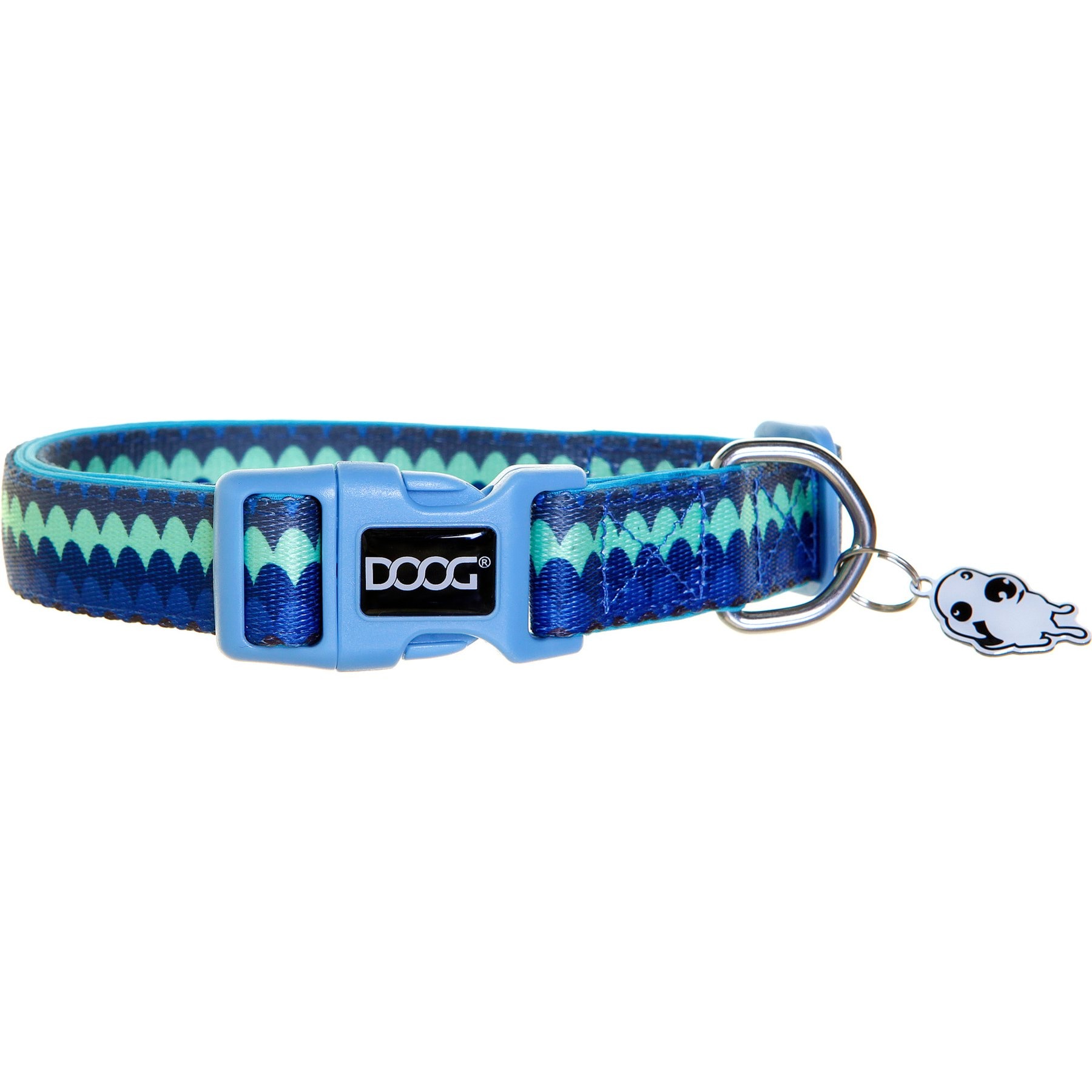 DOOG Neoprene Pluto Dog Collar, Blue/Geometric, Medium: 12 to 18-in neck, 1-in wide