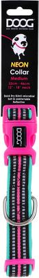 Show full view: DOOG Neoprene Rin Tin Tin Neon Dog Collar, Pink/Black/Teal, Large: 16 to 24-in neck, 1.375-in wide slide 2 of 6
