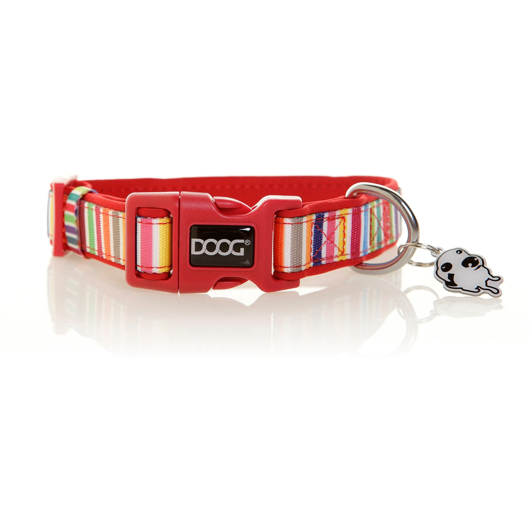 DOOG Neoprene Scooby Dog Collar, Red/Rainbow, Small: 9 to 13-in neck, 3/4-in wide