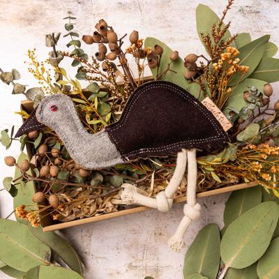 Show full view: DOOG Outback Tails Ernie the Emu Felt Dog Chew Toy, Black/Grey slide 4 of 6