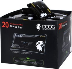 DOOG Pick Up Dog Poop Bags with Handles, Strawberry Scented, 600 count, Black
