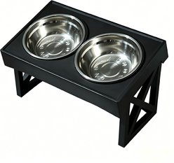 DOPZER Foldable Anti-Slip & Anti-Tip Stainless Steel Adjustable Height Elevated Dog & Cat Bowl, 17.7 x 10.8 x 10.2-in