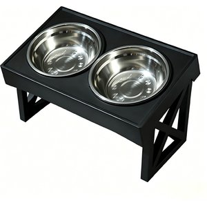 DOPZER Foldable Anti-Slip & Anti-Tip Stainless Steel Adjustable Height Elevated Dog & Cat Bowl, 17.7 x 10.8 x 10.2-in
