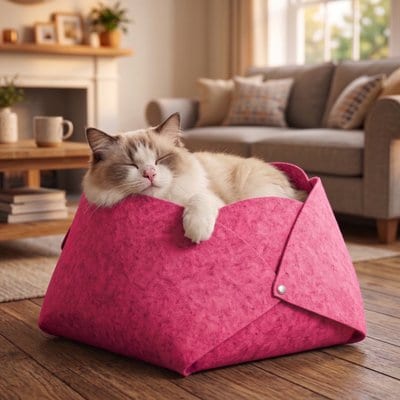DOPZER DOPZER Foldable Flower Shape Felt Cat Bed, Pink
