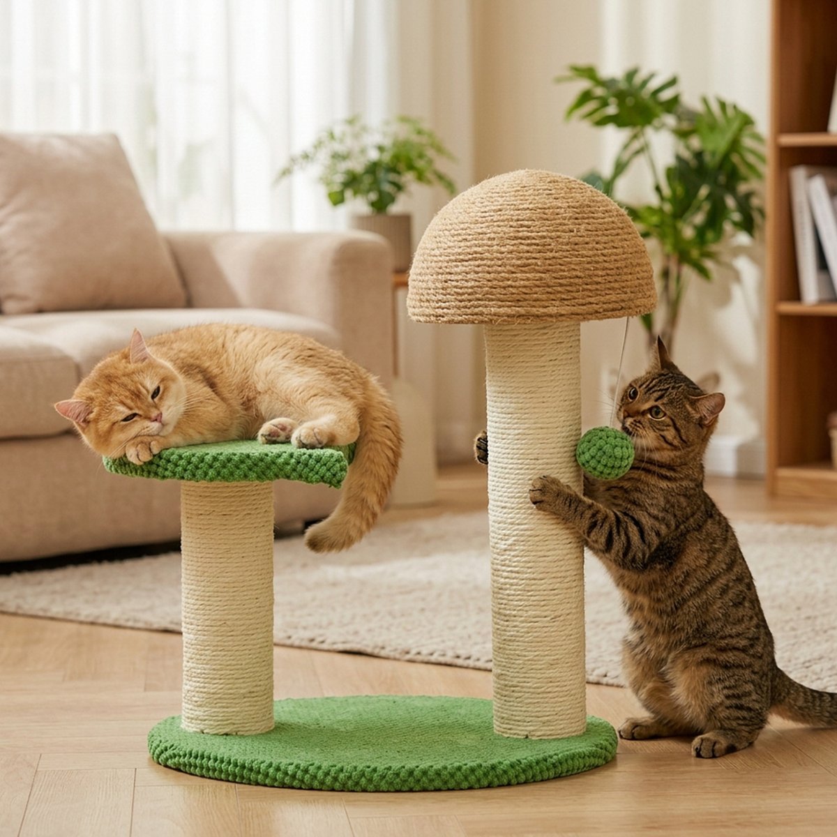 DOPZER Mushroom 18.9-in Plush Hanging Toys Cat Scratching Post with Natural Sisal Rope