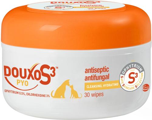 Show full view: Douxo S3 PYO Antiseptic Antifungal Chlorhexidine Wipes, 30 count + Dog & Cat Shampoo slide 2 of 10