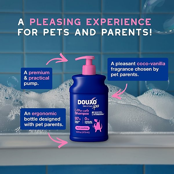 Show full view: Douxo Skin & Coat SPA Ultra-Safe Itch Relief Dog Shampoo, 16-fl oz bottle slide 6 of 10