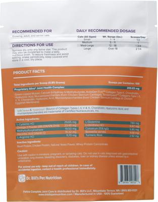 Show full view: Dr. Bill's Pet Nutrition Feline Complete Joint Care Cat Supplement Powder, 85-gm pouch slide 3 of 7