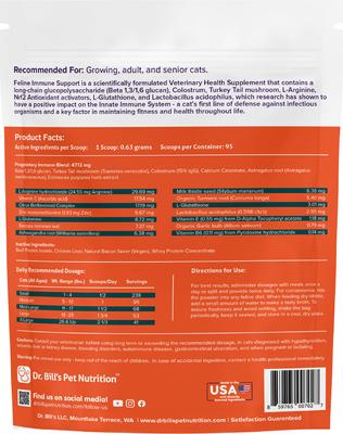 Show full view: Dr. Bill's Pet Nutrition Feline Immune Support Cat Supplement Powder, 60-gm pouch slide 7 of 12