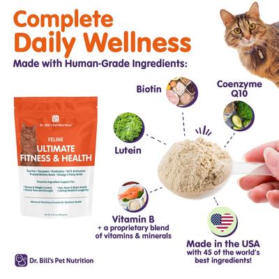 Show full view: Dr. Bill's Pet Nutrition Feline Ultimate Fitness & Health Cat Supplement Powder, 180-gm pouch slide 5 of 12