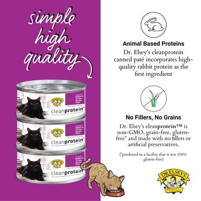 Show full view: Dr. Elsey's cleanprotein Rabbit & Turkey Recipe Wet Cat Food, 5.3-oz can, case of 24 slide 6 of 9