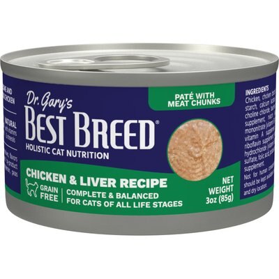 Dr. Gary's Best Breed Dr. Gary's Best Breed Chicken & Liver Grain-Free Pate Wet Cat Food, 3-oz can, case of 24