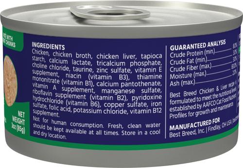 Show full view: Dr. Gary's Best Breed Chicken & Liver Grain-Free Pate Wet Cat Food, 3-oz can, case of 24 slide 5 of 6