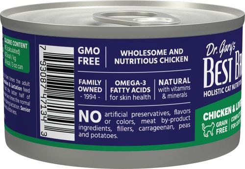 Show full view: Dr. Gary's Best Breed Chicken & Liver Grain-Free Pate Wet Cat Food, 3-oz can, case of 24 slide 4 of 6