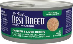 Dr. Gary's Best Breed Chicken & Liver Grain-Free Pate Wet Cat Food, 5.5-oz can, case of 24