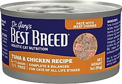 Dr. Gary's Best Breed Tuna & Chicken Grain-Free Pate Wet Cat Food, 3-oz can, case of 24