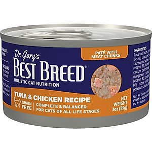 Dr. Gary's Best Breed Tuna & Chicken Grain-Free Pate Wet Cat Food, 3-oz can, case of 24