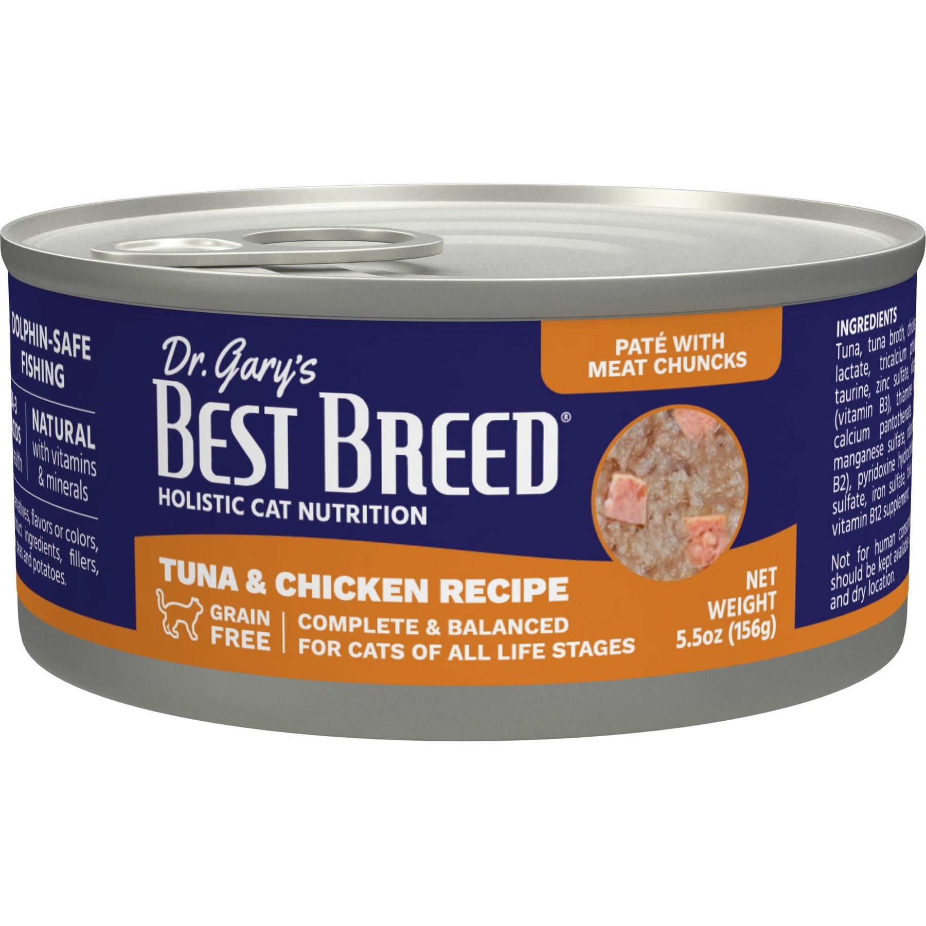 Dr. Gary's Best Breed Tuna & Chicken Grain-Free Pate Wet Cat Food, 5.5-oz can, case of 24