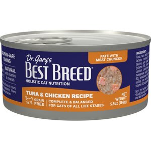 Dr. Gary's Best Breed Tuna & Chicken Grain-Free Pate Wet Cat Food, 5.5-oz can, case of 24