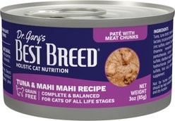 Dr. Gary's Best Breed Tuna & Mahi Mahi Grain-Free Pate Wet Cat Food, 3-oz can, case of 24
