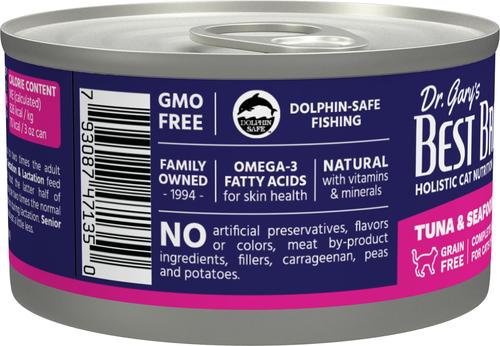 Show full view: Dr. Gary's Best Breed Tuna & Seafood Grain-Free Pate Wet Cat Food, 3-oz can, case of 24 slide 4 of 6