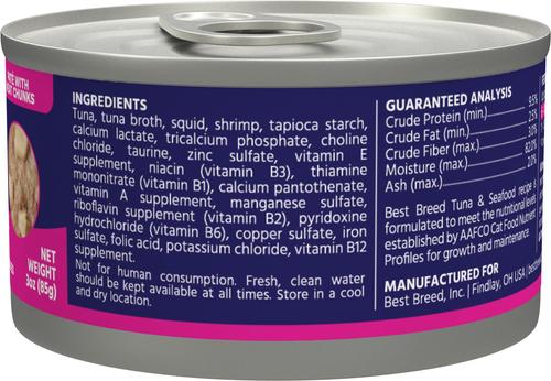 Show full view: Dr. Gary's Best Breed Tuna & Seafood Grain-Free Pate Wet Cat Food, 3-oz can, case of 24 slide 5 of 6