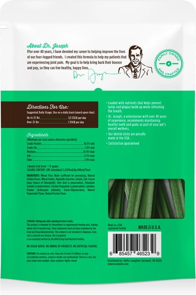 Dr. Joseph's VetPro Complete Advanced with Prebiotics Dental Dog Treats, 15 count