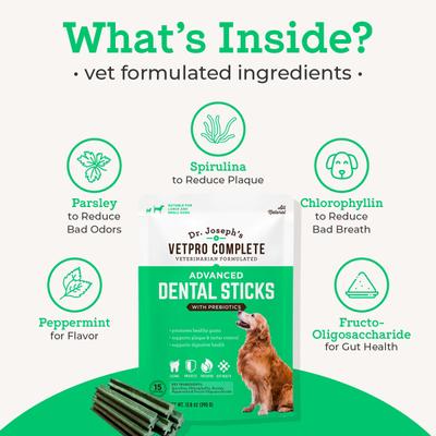 Show full view: Dr. Joseph's VetPro Complete Advanced with Prebiotics Dental Dog Treats, 15 count slide 4 of 8