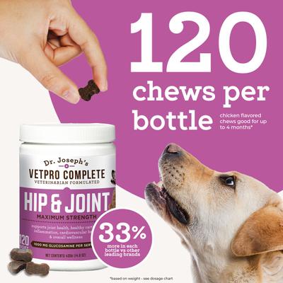 Show full view: Dr. Joseph's VetPro Complete Chicken Flavored Hip & Joint Soft Chew Supplement with Glucosamine for Dogs, 120 count slide 3 of 8
