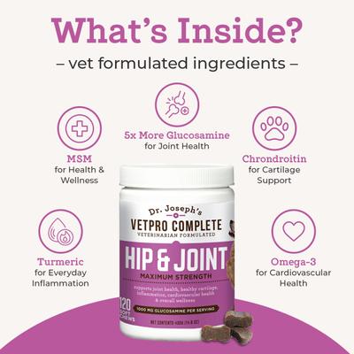 Show full view: Dr. Joseph's VetPro Complete Chicken Flavored Hip & Joint Soft Chew Supplement with Glucosamine for Dogs, 120 count slide 5 of 8