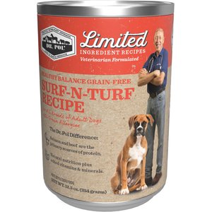 Dr. Pol Adult Limited Ingredient Surf-N-Turf Pate Canned Wet Dog Food, 12.5-oz can, case of 12
