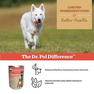 Show full view: Dr. Pol Adult Limited Ingredient Surf-N-Turf Pate Canned Wet Dog Food, 12.5-oz can, case of 12 slide 6 of 11