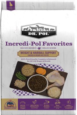 Show full view: Dr. Pol Incredi-Pol Favorites Chicken & Brown Rice Weight & Hairball Support Cat Food, 8-lb bag slide 1 of 7