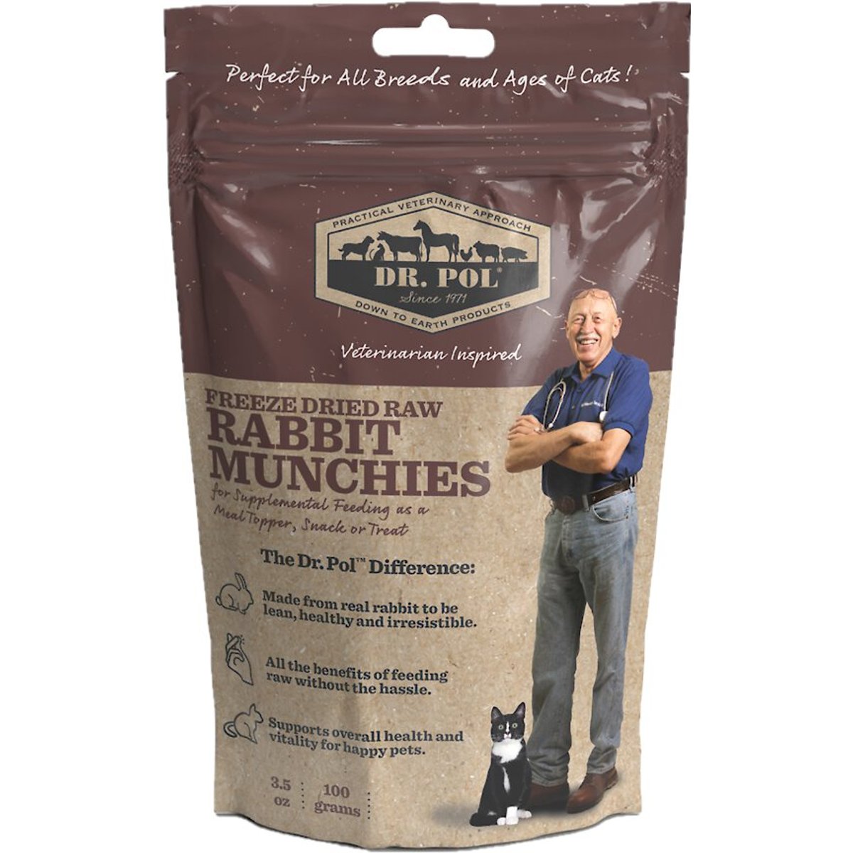 Dr. Pol Rabbit Munchies Grain-Free Freeze-Dried Raw Cat Treats, 3.5-oz bag