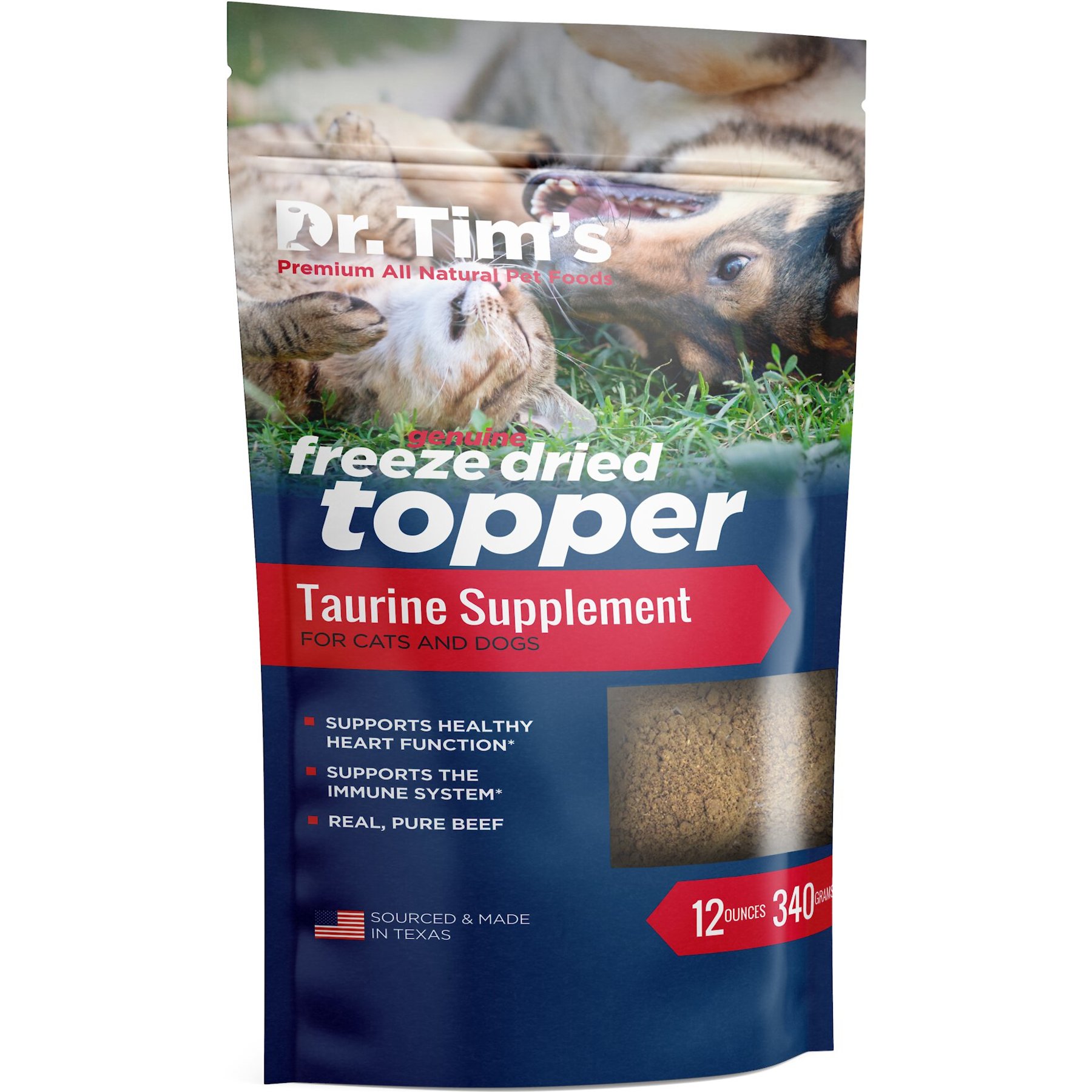Dr. Tim's Beef Taurine Supplement Freeze-Dried Dog & Cat Food Topper, 12-oz bag