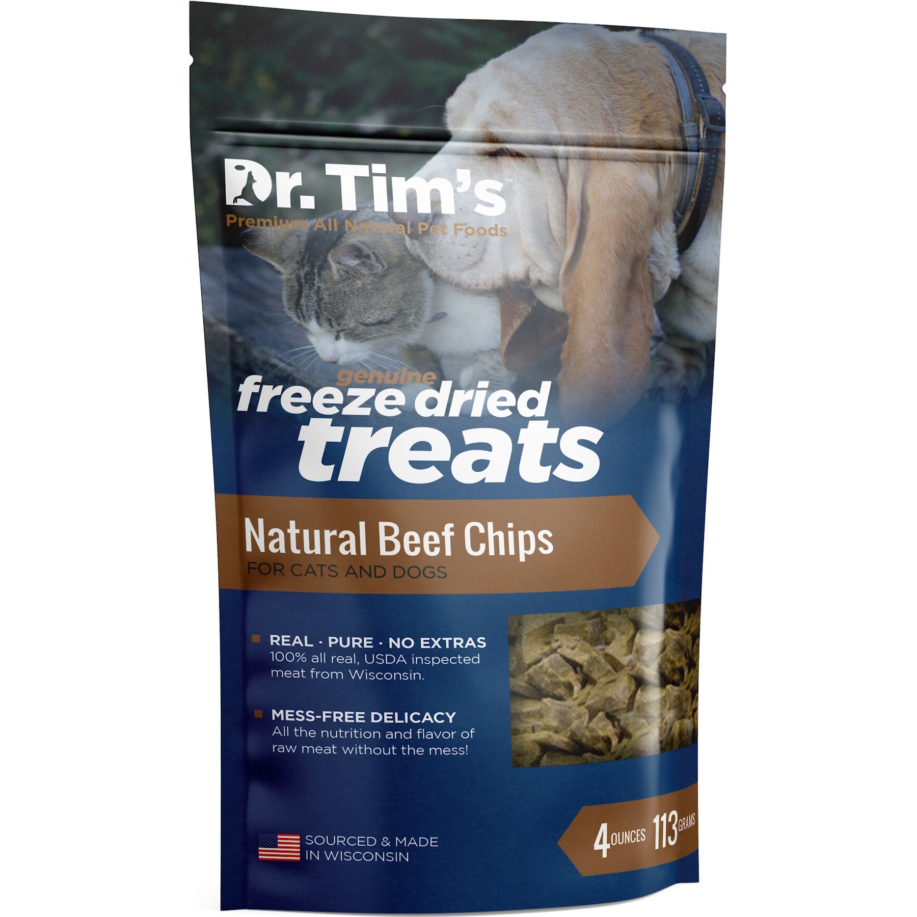 Dr. Tim's Natural Beef Chips Freeze-Dried Dog & Cat Treats, 4-oz